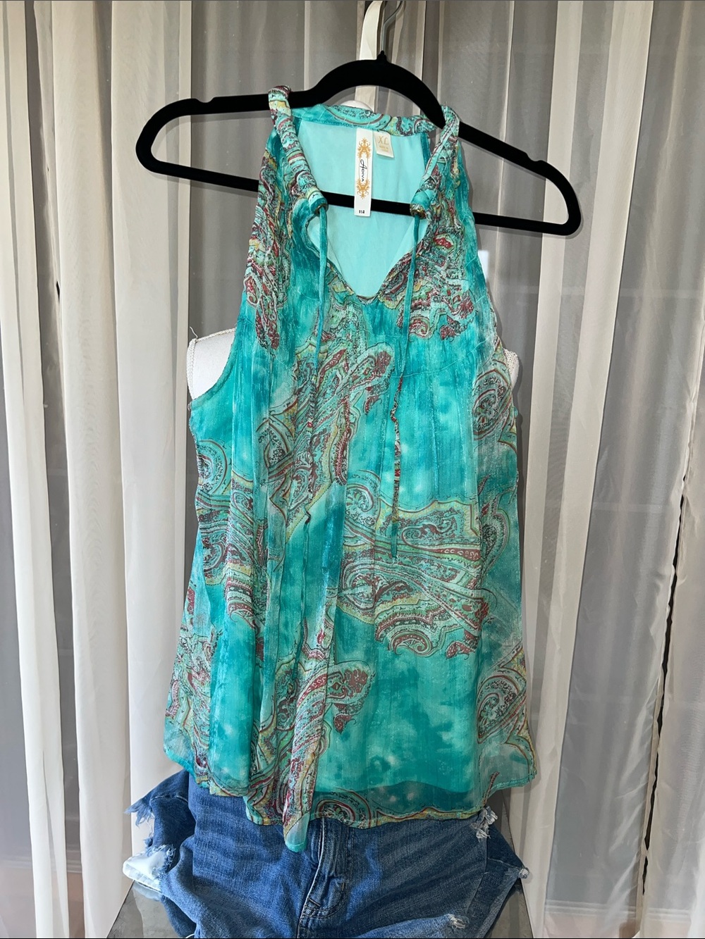 Adiva Turquoise Paisley Halter Tunic Top - Picture 4 of 7